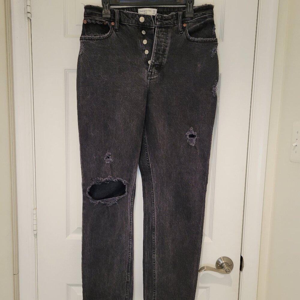 ABERCROMBIE & FITCH Black Distressed High Rise/Waist Jeans